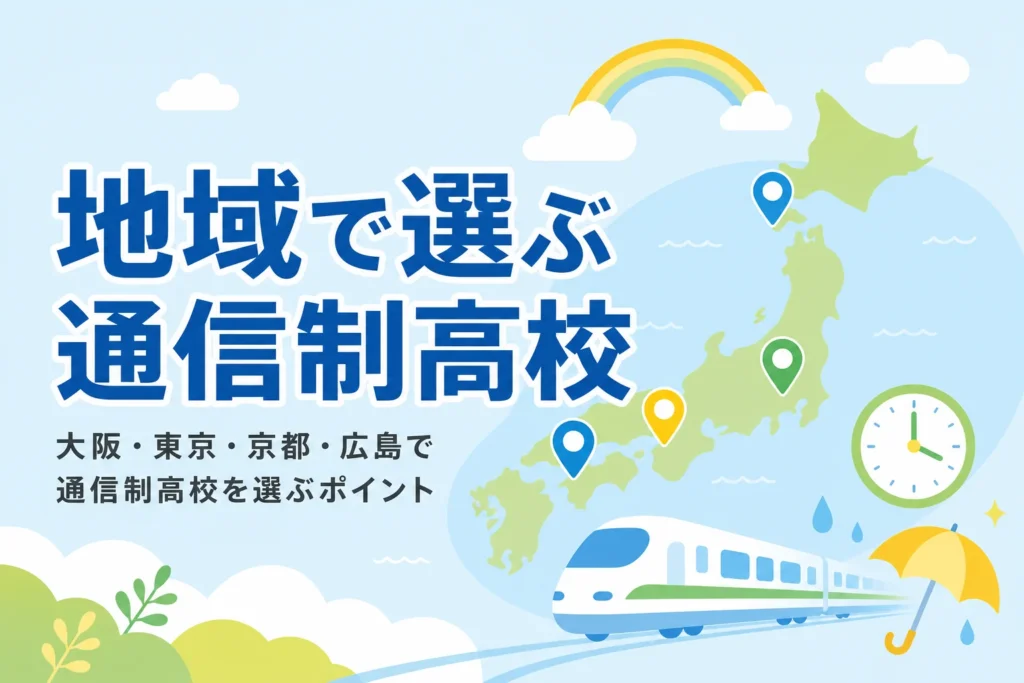大阪・東京・京都・広島で通信制高校を選ぶ時に、通学圏とキャンパスで比べるポイントを紹介する記事のアイキャッチ