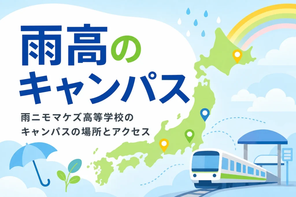 雨ニモマケズ高等学校の東京・大阪・京都・広島のキャンパスの場所とアクセスを紹介する記事のアイキャッチ