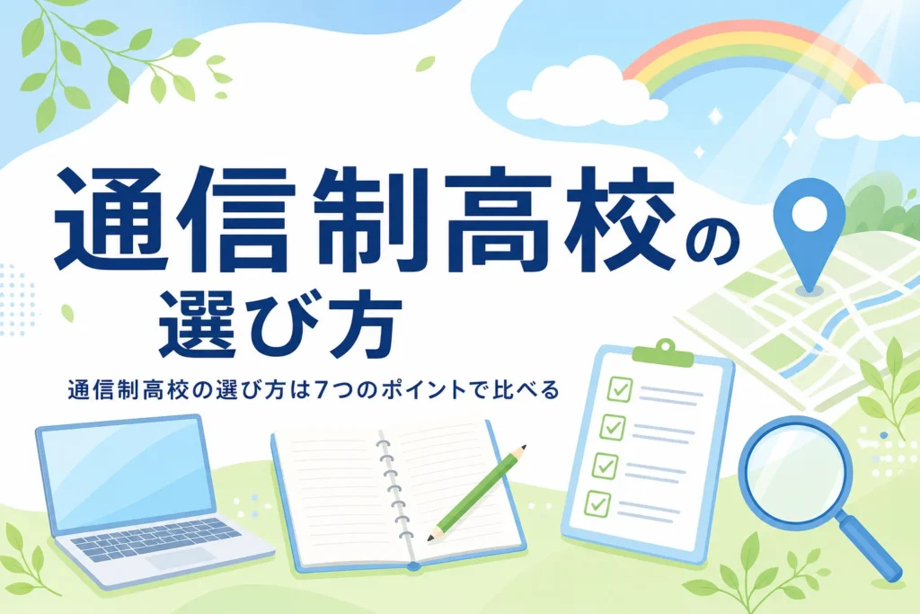 通信制高校の選び方と、後悔しないために比べたい7つのポイントを紹介する記事のアイキャッチ
