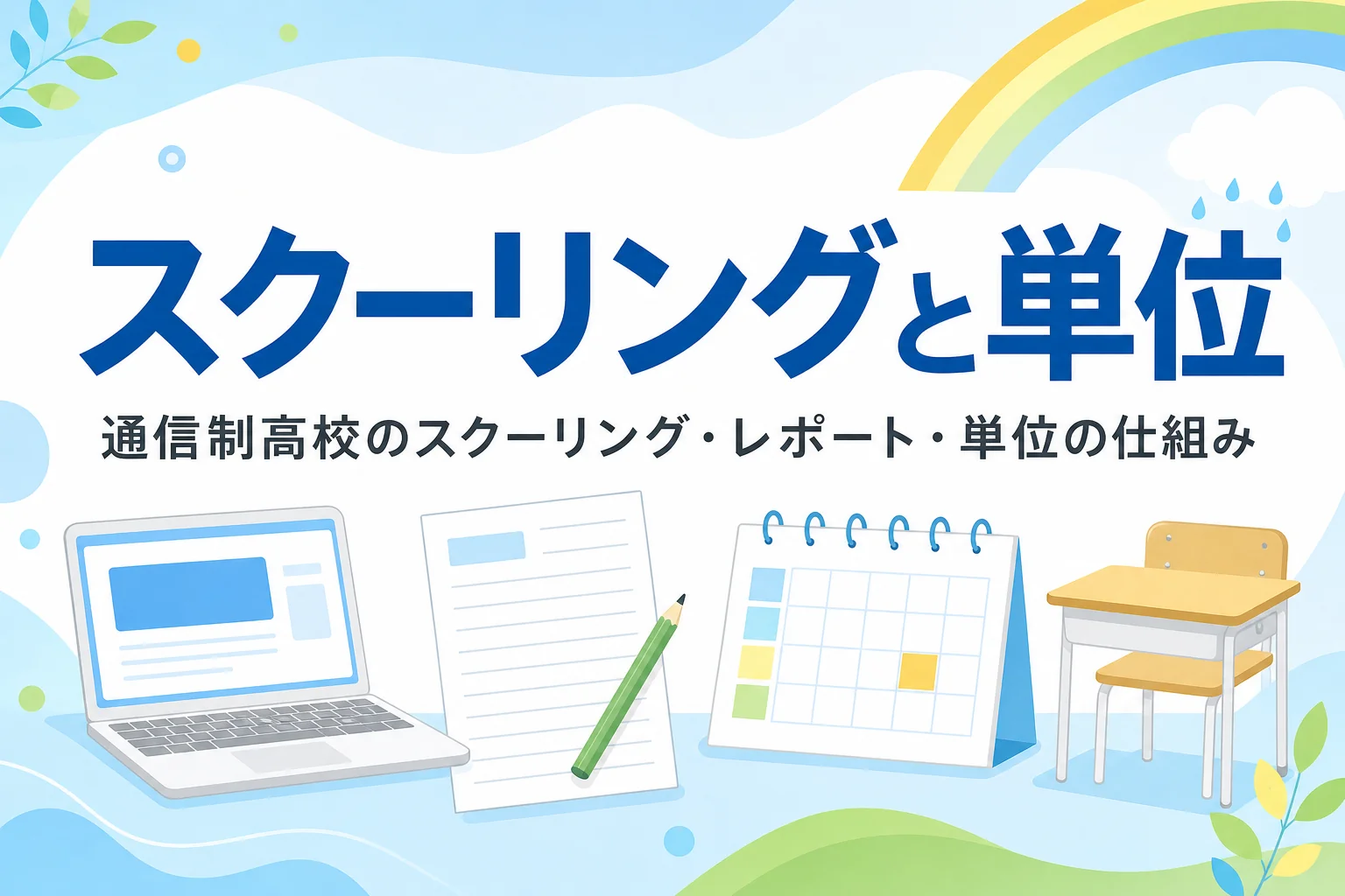 通信制高校のスクーリングとレポート、単位の仕組みを紹介する記事のアイキャッチ