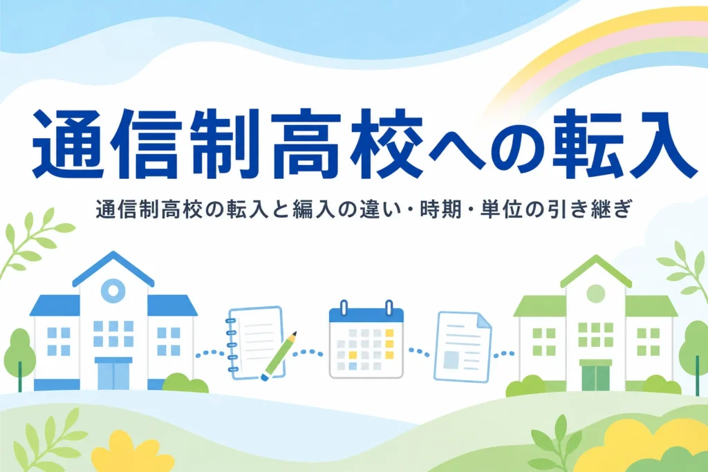 通信制高校への転入と編入の違い、移れる時期、単位の引き継ぎを紹介する記事のアイキャッチ
